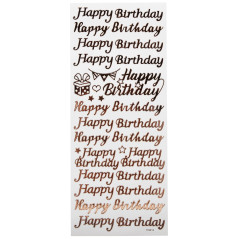Autocollants de Contour - Joyeux Anniversaire - Or Rose sur Blanc
