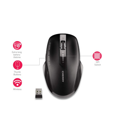Cherry MW 2310 2.0, Souris sans Fil 6 Boutons, 2.4 GHz RF avec 10 m de Portée, Capteur Optique & Switch DPI, Récepteur Nano USB,