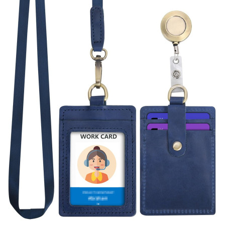 Wonderpool Porte-badge d'identification en cuir avec cordon de cou amovible et bobine de badge rétractable pour bureau école hôp