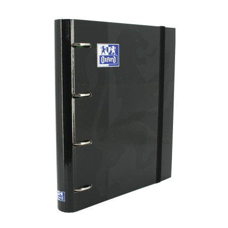 OXFORD Classeur A4+ Dos 35mm 4 Anneaux en D Couverture Carte Noir avec 100 Feuilles Simples Petits Carreaux