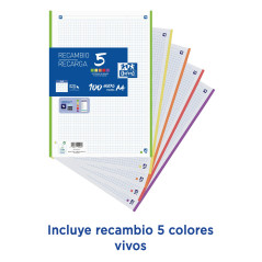 OXFORD Classeur A4+ Dos 35mm 4 Anneaux en D Couverture Carte Noir avec 100 Feuilles Simples Petits Carreaux