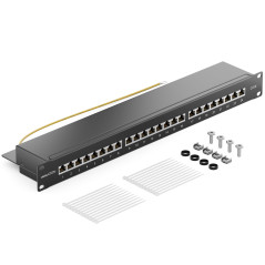 deleyCON CAT6 Panneau de Brassage 24 Port Bureau 19 Pouces Le Montage en Rack Assemblage du Serveur 24x RJ45 Blindé TIA568A TIA5