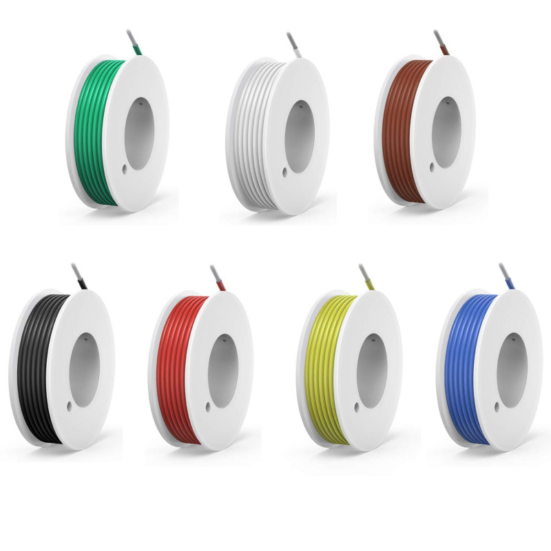 0.82mm² Fil électrique en Silicone 18awg 7 coloris(chaque couleur 4 mètres) Cable de Connexion Sans Oxygène Fil Toronné Cuivré R
