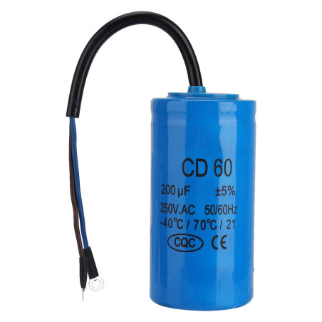 Condensateur de fonctionnement, condensateur CD60 avec fil conducteur 250V AC 200uF 50 / 60Hz pour climatiseurs, compresseurs et