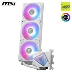 MSI MAG CORELIQUID I360 WHITE Watercooling AIO - Large plaque froide en cuivre, ARGB sur tête de bloc et ventilateurs LDB, water