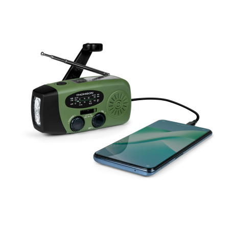 Radio FM Solaire Portable RT260,eclairage LED, Bouton SOS Alarme,Dynamo pour Recharge Manuelle, Recharge USB Batterie 2000 mAh,