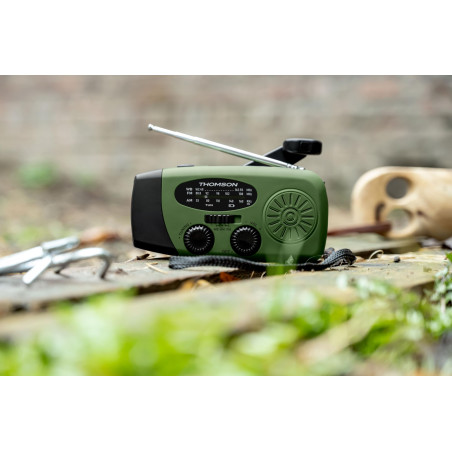 Radio FM Solaire Portable RT260,eclairage LED, Bouton SOS Alarme,Dynamo pour Recharge Manuelle, Recharge USB Batterie 2000 mAh,