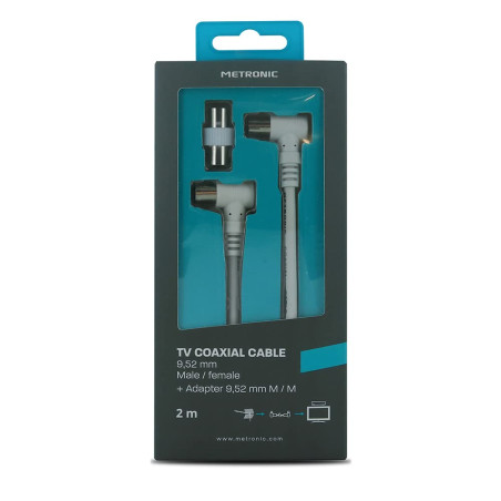 Metronic Câble TV coaxial 9,52 mm coudé mâle/fem. + Adaptateur 2 m