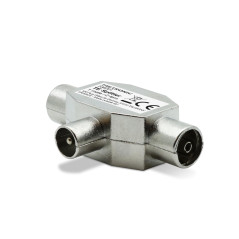 Metronic Répartiteur TV, séparateur coaxial en T, DVB-T2, diviseur antenne TV, blindé, métallique 1 entrée mâle - 2 sorties feme