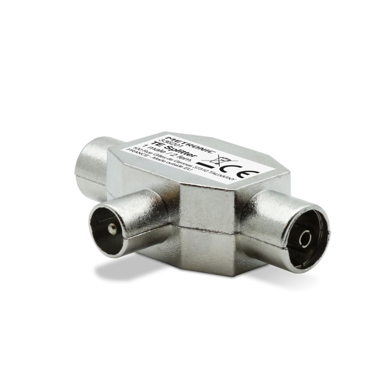 Metronic Répartiteur TV, séparateur coaxial en T, DVB-T2, diviseur antenne TV, blindé, métallique 1 entrée mâle - 2 sorties feme Metronic Répartiteur TV, séparateur coaxial en T, DVB-T2, diviseur antenne TV, blindé, métallique 1 entrée mâle - 2 sorties feme