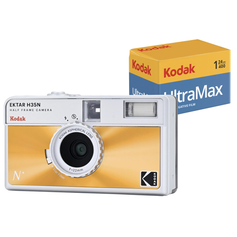 Kodak EKTAR H35N Appareil Photo Semi-Format avec pellicule Enroulable Kodak Ultramax 24EXP Orange Kodak EKTAR H35N Appareil Photo Semi-Format avec pellicule Enroulable Kodak Ultramax 24EXP Orange