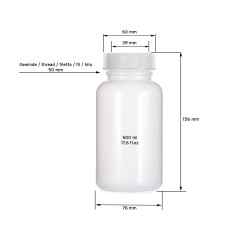 1 flacons à col large de 500 ml en PEPD avec fermeture à vis, flacons à produits chimiques vides, bidons de laboratoire avec cou
